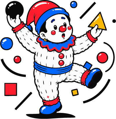 The foolish clown juggling balls, triangles and squares, trying to keep everything in the air