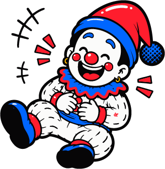 The foolish clown lying back laughing