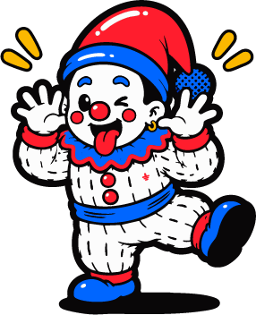 The foolish clown pulling a silly face, tongue out